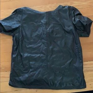 Black, leather front, knit back top